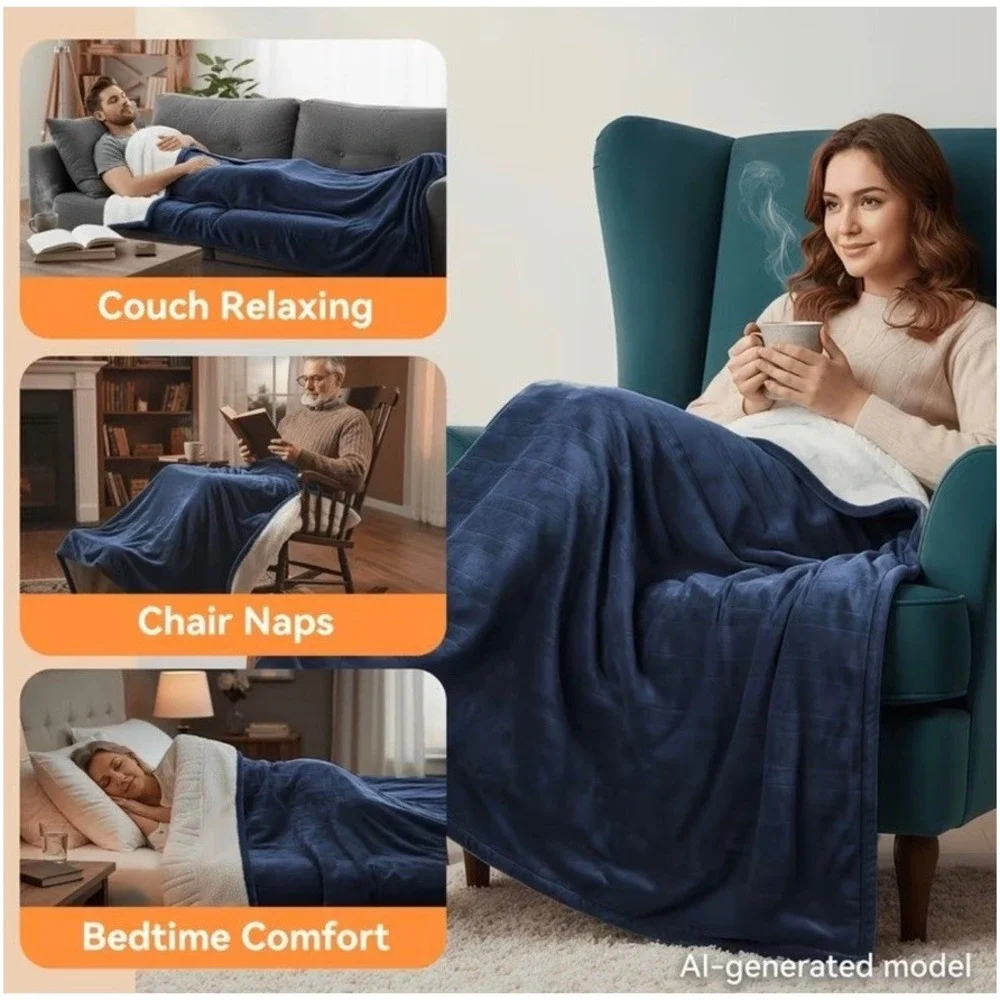 Heated Electric Blanket Throw 9 Heat Settings Auto Off 350gsm Plush Flannel Gray